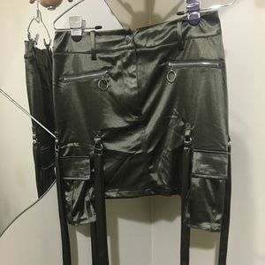 WFFS Green Satin Jungle Cargo Mini Skirt size L